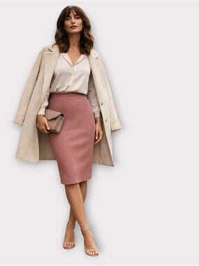 VINCE Ribbed Knit Pencil Skirt Dusty Rose Stretch Rayon Nylon Minimalist